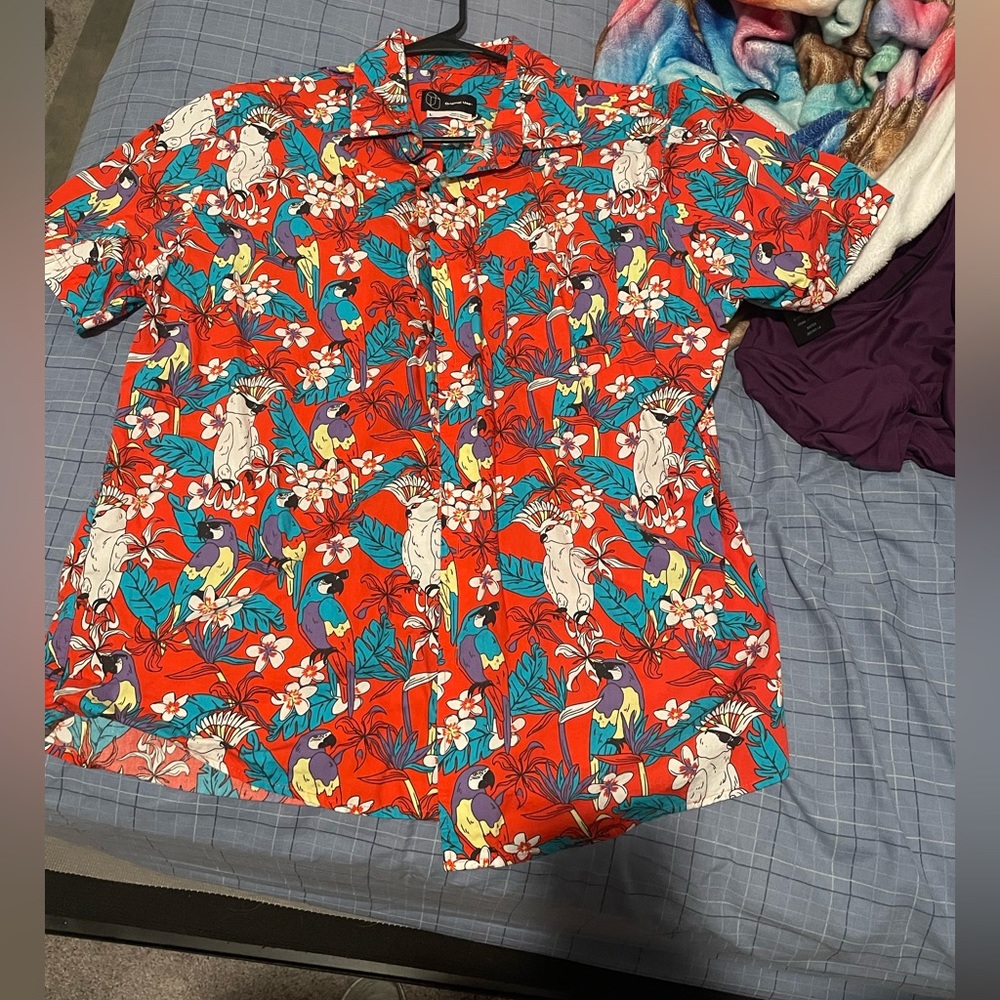 Men’s Red Button Down With Parrots - image 1